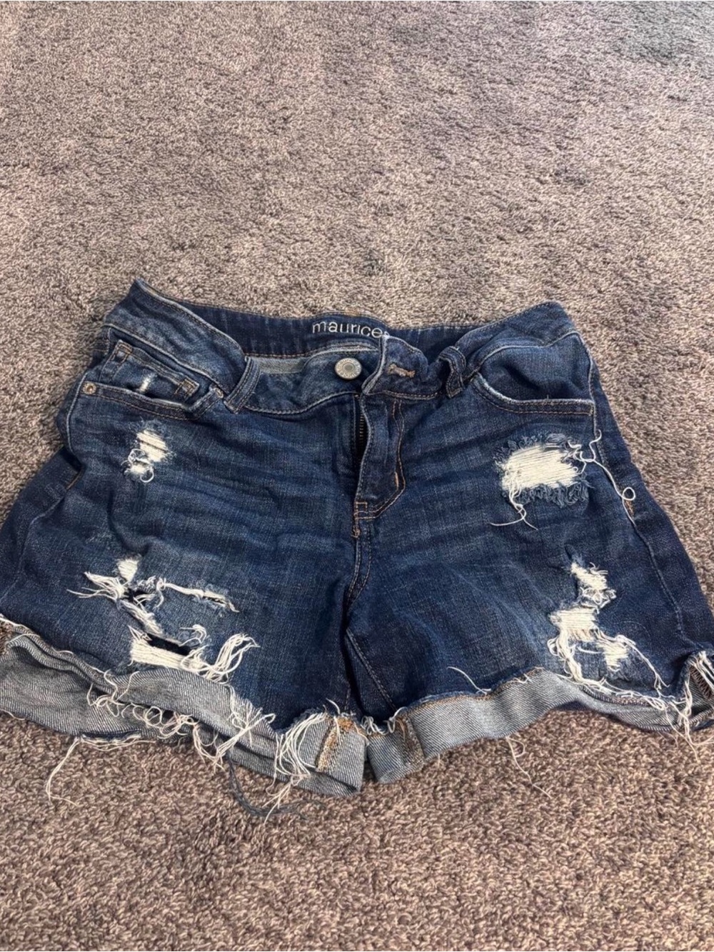 Maurices Dark Blue Distressed Denim Shorts